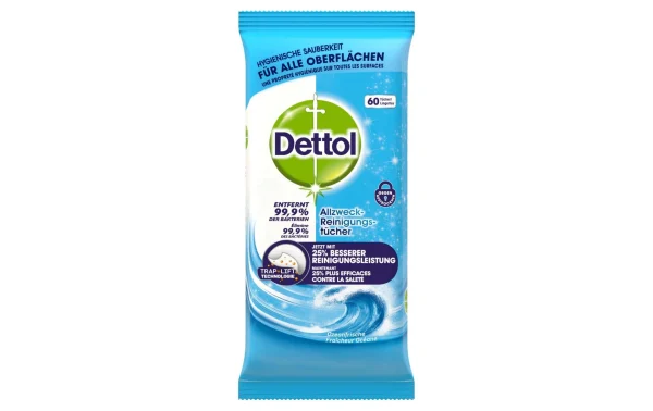 Dettol Chiffons De Nettoyage Tout Usage Fraîcheur De L’océan 60 Pièces – Détergents Universels 1