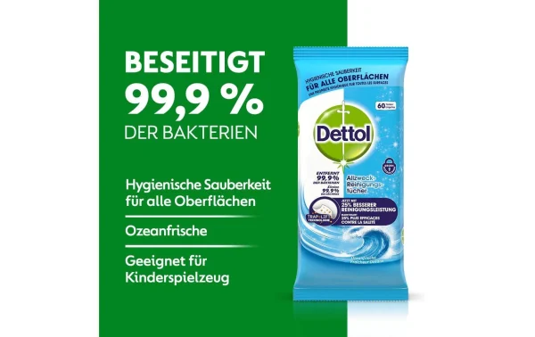 Dettol Chiffons De Nettoyage Tout Usage Fraîcheur De L’océan 60 Pièces – Détergents Universels 4