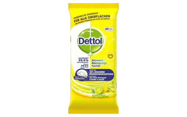 Dettol Nettoyant Tout Usage Tissus Chaux Et Menthe 60 Pièces – Détergents Universels 1