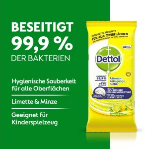 Dettol Nettoyant Tout Usage Tissus Chaux Et Menthe 60 Pièces – Détergents Universels 9