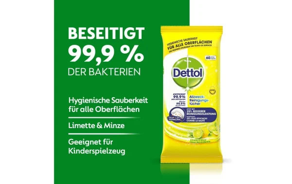 Dettol Nettoyant Tout Usage Tissus Chaux Et Menthe 60 Pièces – Détergents Universels 4